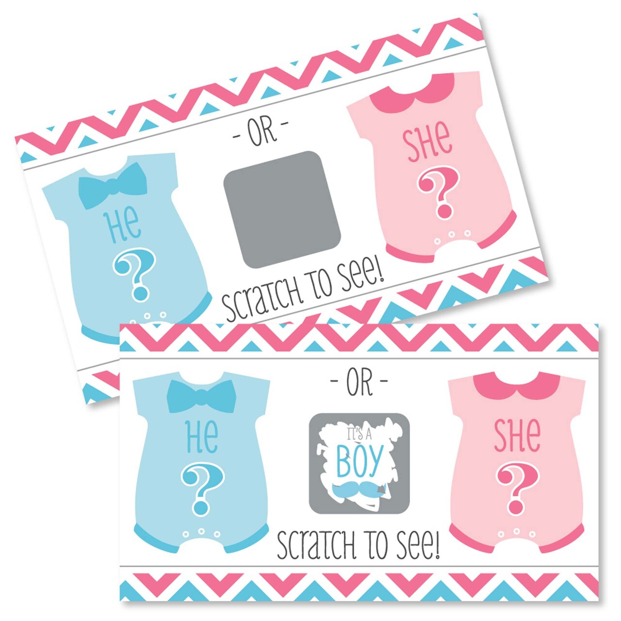Big Dot of Happiness Boy Chevron Gender Reveal - Baby Boy Gender Reveal Scratch Off Cards - Baby Shower Game - Set of 22